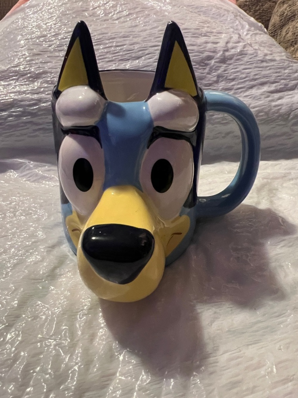 Blue & Yellow Cartoon Dog Ceramic Pet Bowl with Handle